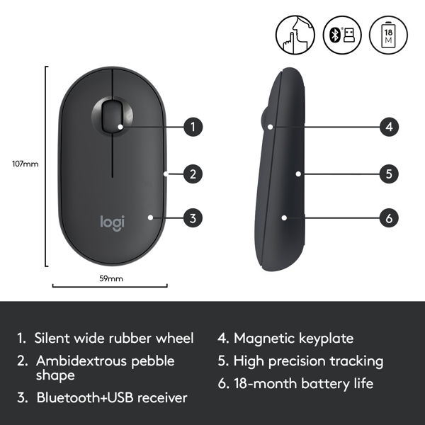 Logitech Pebble M350 - Mus - optisk - 910-005718