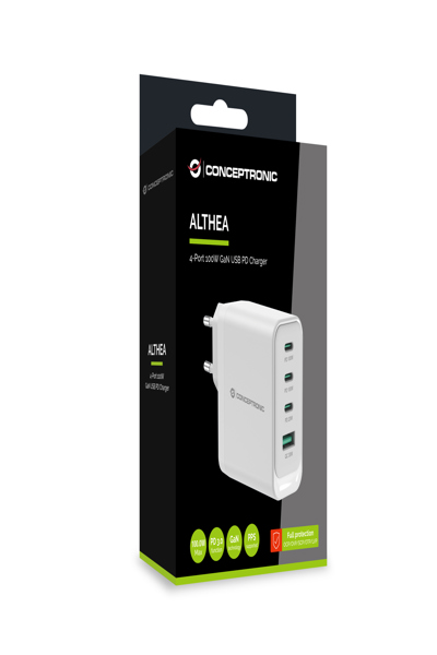 Conceptronic LadegerÃƒÂ¤t 4Port 100W 3xUSB-C 1xUSB-A weiÃƒÅ¸ - ALTHEA22W100