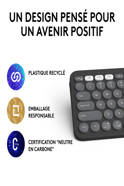 Logitech Pebble Keys 2 K380s - Mini - Wireless - RF Wireless + Bluetooth - Scissor key switch - AZERTY - Graphite - 920-011803