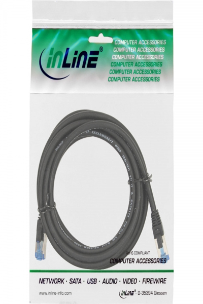 Câble patch en ligne S/FTP PiMF Cat.6A sans halogène 500 MHz noir 2 m