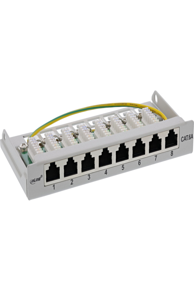 Panneau de brassage InLine Cat.6A 0,5U 8 ports - montage sur table/mur gris clair RAL7035