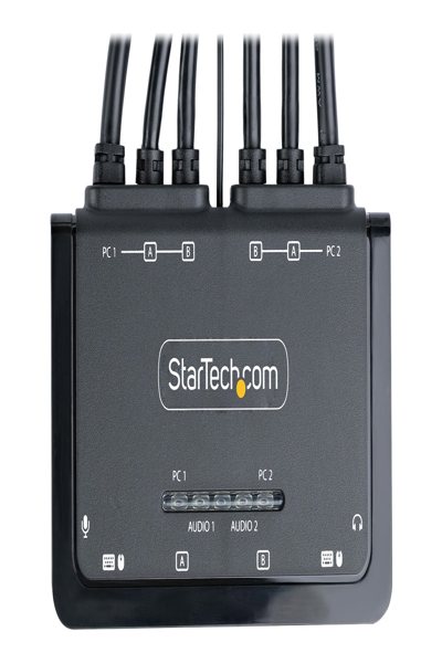 StarTech.com 2-portars HDMI-kabel KVM-switch för dubbla skärmar, 4K 60Hz, kompakt KVM med 1,5 m integrerade USB-A/HDMI/ljudkablar, bussdriven - C2-DH46-UA2-CBL-KVM