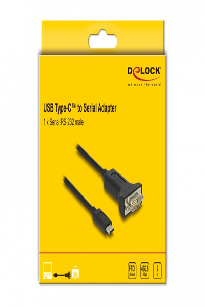 Delock USB/seriell kabel - 24-stifts USB-C (hane) till RS-232 (hane) - 64196