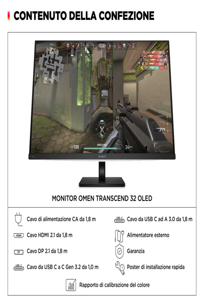 HP OMEN Transcend 32 UHD OLED Gaming Monitor: 32-inch 4K OLED gaming monitor. - 9R181AA#ABB