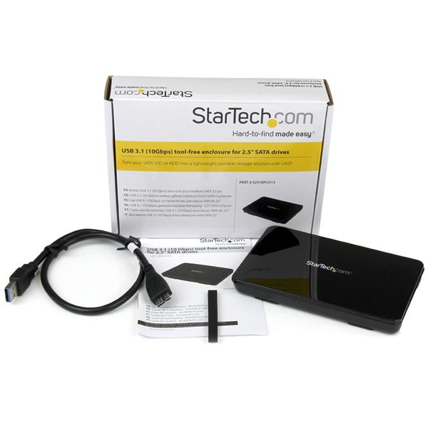 StarTech USB 3.1 (10 Gbps) Tool-Free Enclosure for 2.5” SATA Drives - HDD/SSD enclosure - 2.5" - Serial ATA - 10 Gbit/s - USB connectivity - Black - S251BPU313