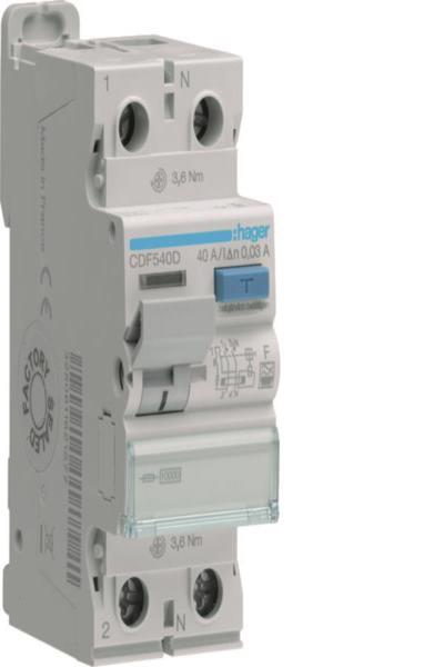 Disjoncteur différentiel Hager CDF540D 2P 10 kA 40 A 30 mA Type F