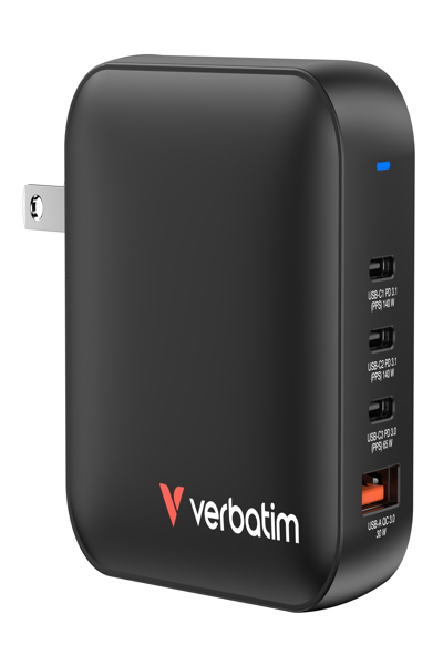 Chargeur Verbatim Mini GaN 165 W 3 x USB-C 1 x USB-A US/EU/UK A.32216