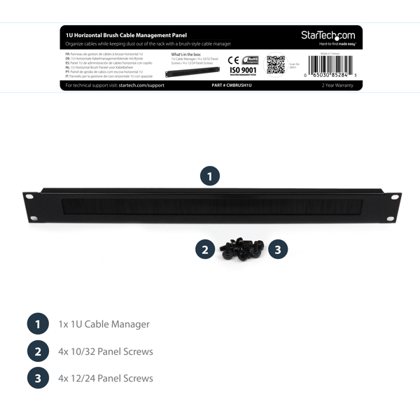 StarTech 1U Brush Strip Horizontal Rack Cable Management - CMBRUSH1U
