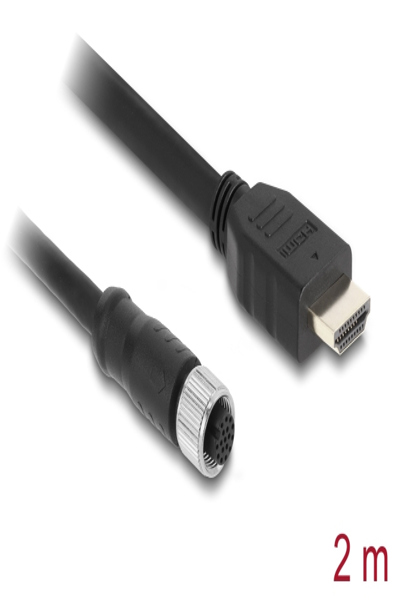Delock M12 Cable A-coded Jack to HDMI Plug Black