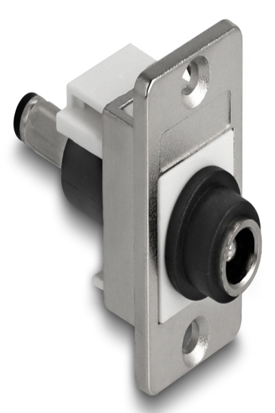 Delock Adaptateur de montage sur panneau DC 5,5 x 2,5 mm femelle vers 5,5 mm mâle, argent blanc
