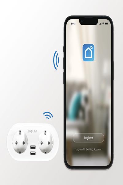 LogiLink Smart Home Wi-Fi-kontakt 2-portar med 2x USB - SH0102