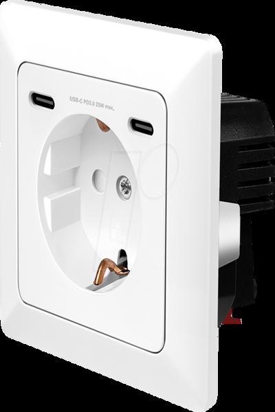 LogiLink PA0331 - Unterputz-Steckdose 1x CEE 7/3 2x USB-C 25 W weiÃƒÅ¸