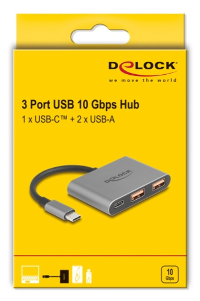 Delock USB Hub 10 Gbps mit Type-C zu 1 x+ 2 - 64337