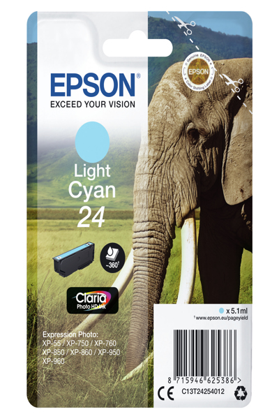 EPSON ELEPHANT SINGLEPACK LIGHT CYAN 24 CLARIA PHOTO HD INK 5.1 ML