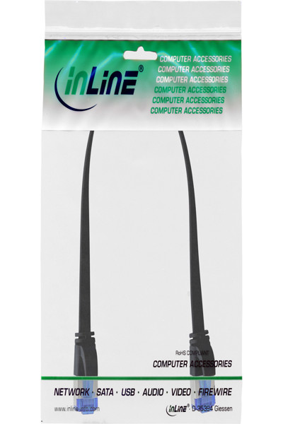Câble patch plat InLine - U/FTP - Cat.6A - TPE sans halogène - noir - 0,25 m