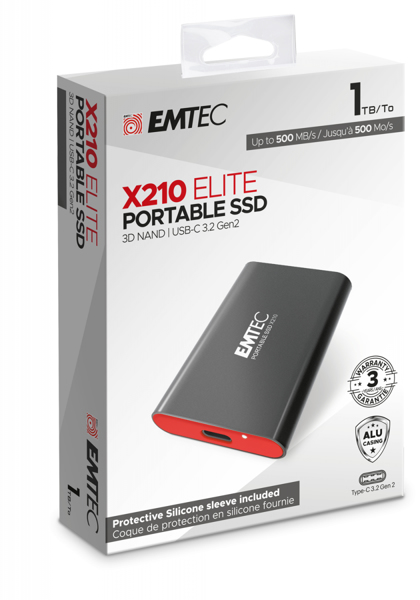 EMTEC SSD 3.2 Gen 2 - X210 - 1 TB Portable SSD - ECSSD1TX210