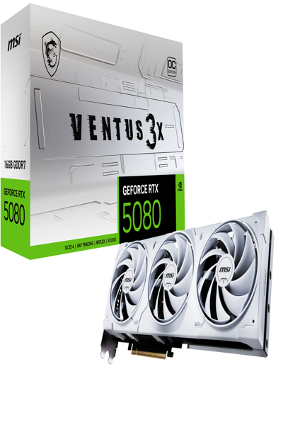MSI NVIDIA GeForce RTX 5080 16G VENTUS 3X OC WHITE GDDR7 256bit Gaming Graphics card Boost Clock up to TBC MHz PCIe Gen 5 DLSS (P) - GEFORCE RTX 5080 16G VENTUS 3X OC WHITE