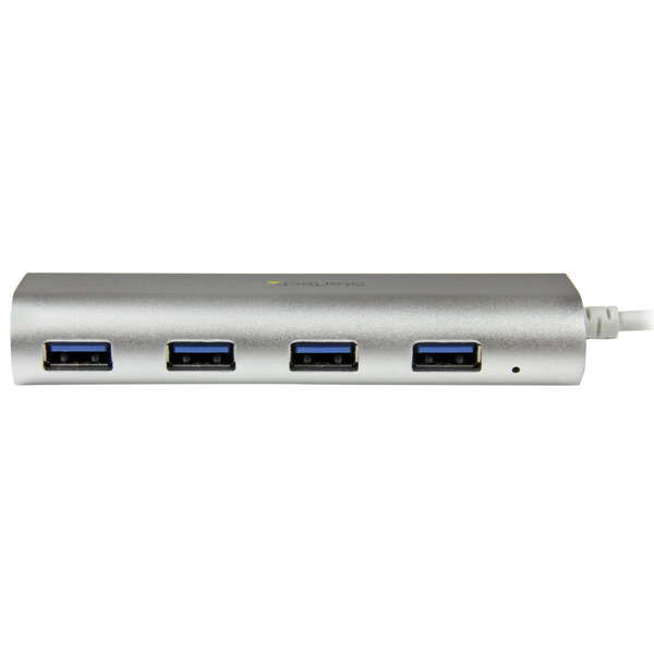 StarTech 4 port compact USB 3.0 hub with built-in cable - aluminum USB hub - silver - hub - 4 ports - ST43004UA