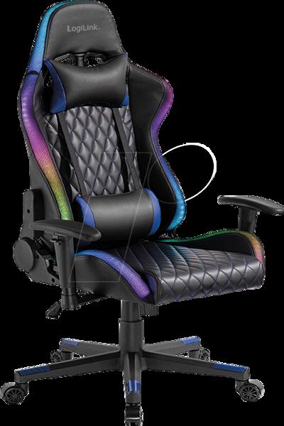 LogiLink Gamingstuhl mit Kopf- und LendenwirbelstÃƒÂ¼tze schw.