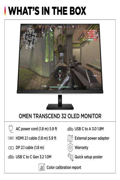HP OMEN Transcend 32 UHD OLED Gaming Monitor: 32-inch 4K OLED gaming monitor. - 9R181AA#ABB