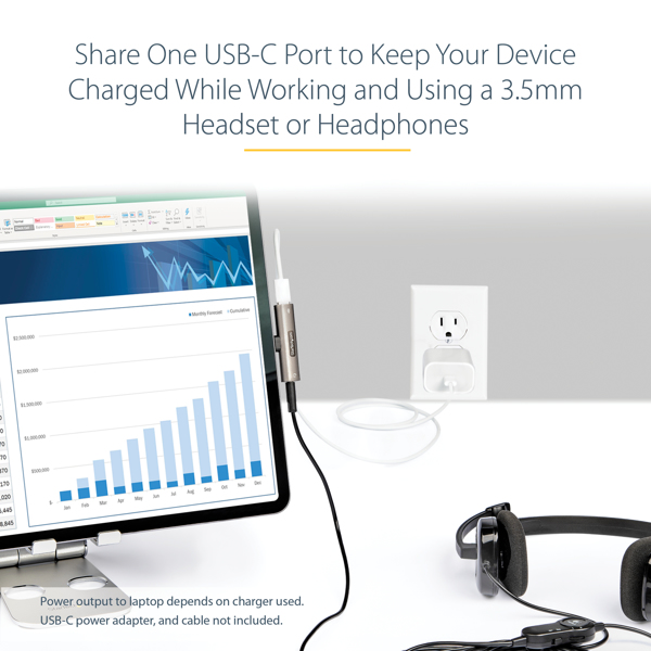 USB C Audio & Charge Adapter, USB-C Audio Adapter w/ 3.5mm TRRS Headphone/Headset Jack and 60W USB Type-C Power Delivery Pass-through Cha - CDP235APDM
