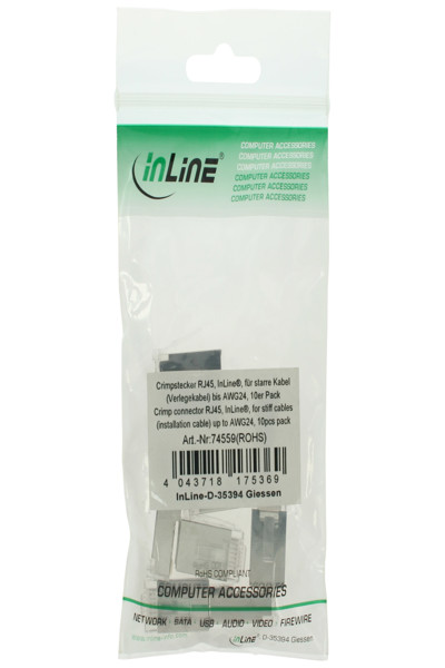 Connecteur à sertir en ligne RJ45 pour câbles rigides/câbles d'installation jusqu'à AWG24