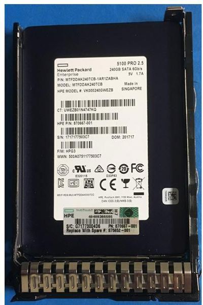 SSD HPE 240 Go 2,5 pouces SFF SATA 6G échangeable à chaud, lecture intensive