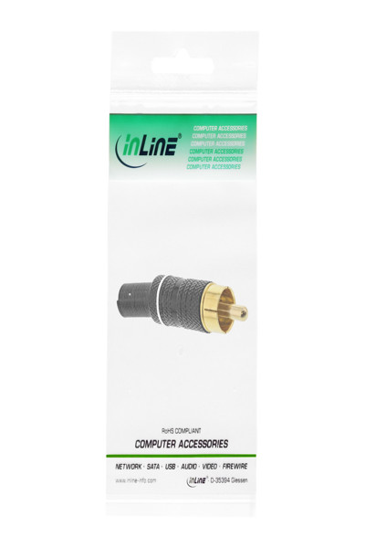 RCA mâle en ligne à souder, anneau blanc en métal noir pour câble 6 mm