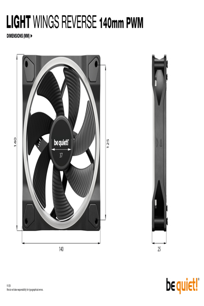 Be Quiet! Light Wings 140 mm PWM Reverse Black Ventilator 14 cm - Case Fan - 28.5 dB - BL134