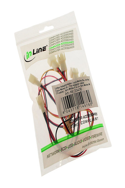 Câble adaptateur de ventilateur en ligne, câble en Y, 3 broches Molex femelle / 6x 3 broches Molex mâle