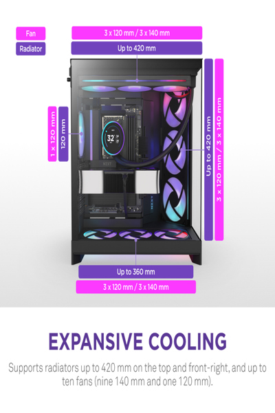 NZXT H9 Flow RGB midi tower PC black - CM-H92FB-R1