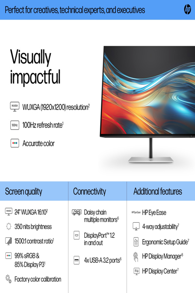 HP Series 7 Pro WUXGA Monitor: 24-inch (724pn), 61 cm - 8X534AT