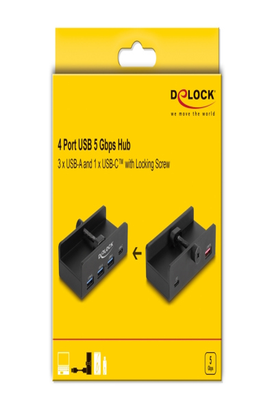 Hub Delock - 5 Gbit/s, 4 ports, avec vis de verrouillage