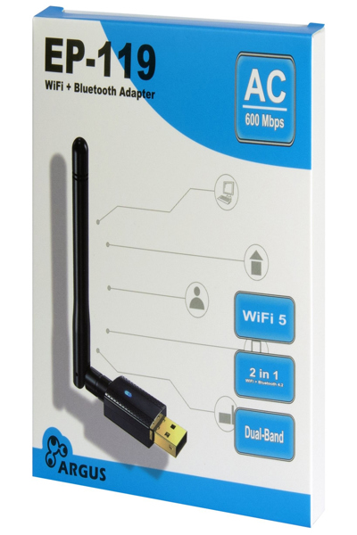 Inter-Tech Adaptateur USB Wi-Fi 5 Argus EP-119 Bluetooth 4.2 - Contrôleur USB - 600 Mbit/s
