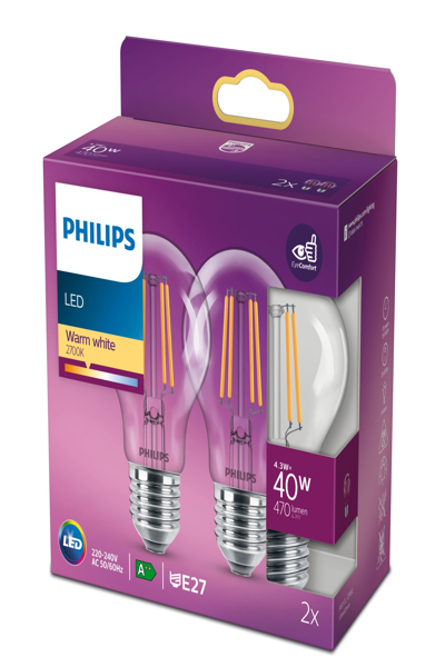 Philips Bulb - 4.3 W - 40 W - E27 - 470 lm - 15000 h - Warm white - 929001890067