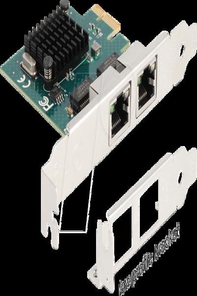 Delock PCI Express x1-kort till 2 x RJ45 Gigabit LAN BCM, PCIe, RJ-45, Hona, PCIe 2.0, Grå, PC - 88205