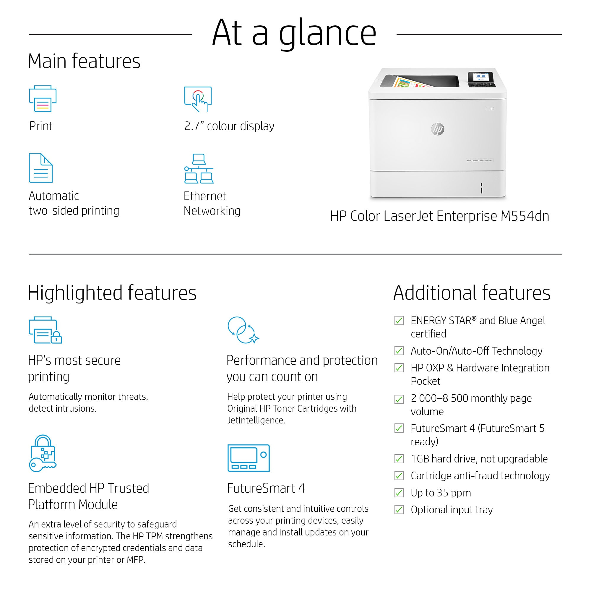 HP Color LaserJet Enterprise M554dn Printer - 7ZU81A