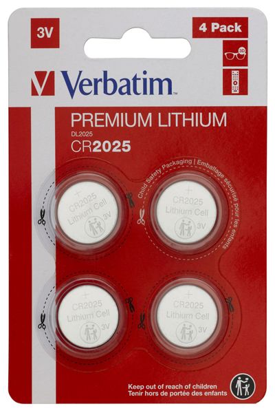 Verbatim CR2025, Engångsbatteri, CR2025, Litium, 3 V, 4 st, Silver - 49532