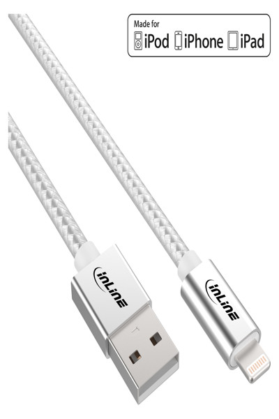 Câble USB Lightning InLine 2 m Argent certifié MFi