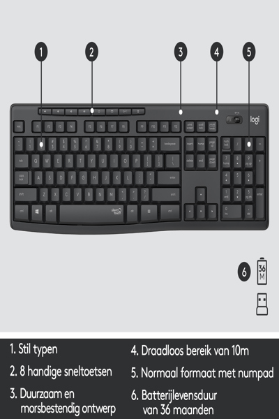 Logitech MK295 Silent Wireless Combo - Full-size (100%) - Wireless - RF Wireless - AZERTY - Graphite - Mouse included - 920-009803