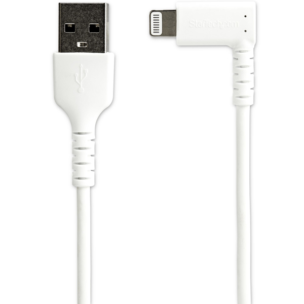 StarTech RUSBLTMM2MWR 2.0m Angled Lightning to USB Cable - Robust Apple MFi Certified Cable - White - Lightning Cable - Lightning (M) angled to USB (M) - 2.0m - double insulation - white - for Apple iPad/iPhone/iPod (Lightning) (RUSBLTMM2MWR) - RUSBLTMM2MWR