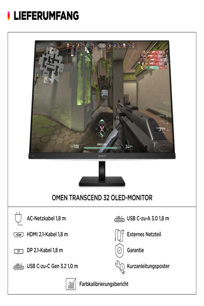 HP OMEN Transcend 32 UHD OLED Gaming Monitor: 32-inch 4K OLED gaming monitor. - 9R181AA#ABB