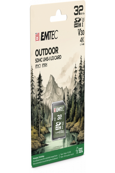 EMTEC Speicherkarte SDHC 32GB UHS-I U3 V30 4K OUTDOOR IPX6 IPX7 - Secure Digital (SD) - ECMSD32GHC10OR