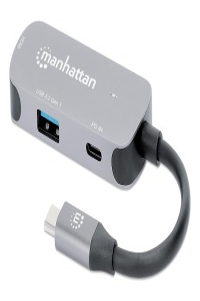 Manhattan USB-C Dock/Hub - Ports (x3): HDMI - USB-A and USB-C - With Power Delivery (100W) to USB-C Port (Note add USB-C wall charger and USB-C cable needed) - All Ports can be used at the same time - Aluminium - Space Grey - Three Year Warranty - Retail Box - Wire - 130707