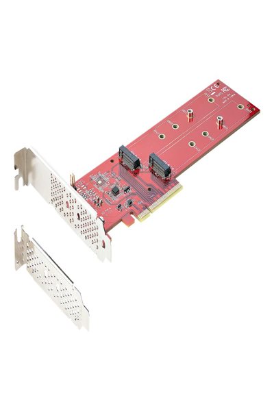 StarTech.com Dubbelt M.2 PCIe SSD-adapterkort, x8/x16 Dubbel NVMe eller AHCI M.2 SSD till PCI Express 4.0, Upp till 7,8 GBps/enhet, För 2242/2260/2280/22110 mm PCIe M-Key M2 SSD-diskar, Bifurcation krävs - DUAL-M2-PCIE-CARD-B