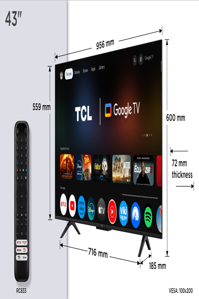 TCL 43P7K 43"| Ultra HD 4K QLED Smart TV| Google+ Wifi| Dolby Vision & HDR10| - 43" - 43P7K