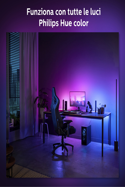 Philips Hue Play Gradient Lightstrip for PC, Smart strip light, Bluetooth/Zigbee, Black, White, LED, Silicone, Non-changeable bulb(s) - 929003498602