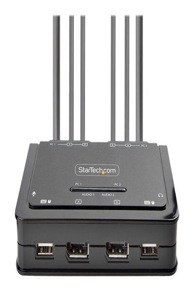 StarTech.com 2-portars DisplayPort-kabel KVM-switch för dubbla skärmar, 4K 60Hz, kompakt KVM med 1,5 m integrerade USB-A/DisplayPort/ljudkablar, bussdriven - C2-DD46-UA2-CBL-KVM