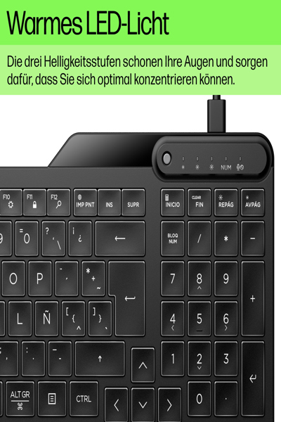 HP 405 Multi-Device Backlit Wired Keyboard: USB-C - 7N7C1AA