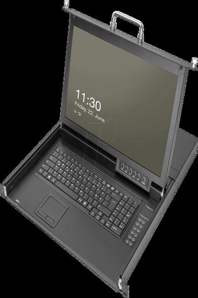DIGITUS Modular HD LCD KVM console with 17" TFT (43.2cm), 8-port VGA KVM connection, touchpad, German keyboard layout - DS-72220-2GE